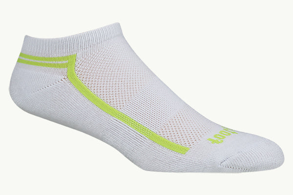 No-Show White/Green Bamboo Performance Socks