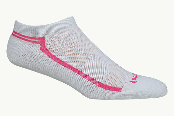 No-Show White/Pink Bamboo Performance Socks